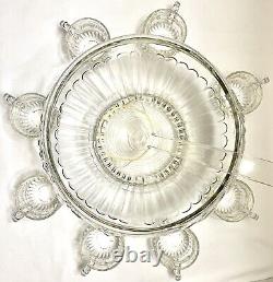 Vintage Jeannette Glass Fruit Design Punch Bowl with 8 cups