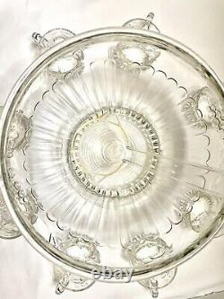 Vintage Jeannette Glass Fruit Design Punch Bowl with 8 cups