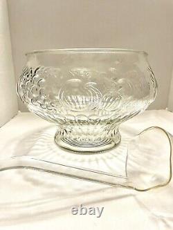 Vintage Jeannette Glass Fruit Design Punch Bowl with 8 cups