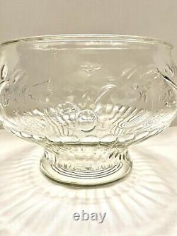 Vintage Jeannette Glass Fruit Design Punch Bowl with 8 cups