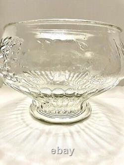 Vintage Jeannette Glass Fruit Design Punch Bowl with 8 cups