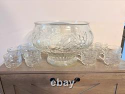 Vintage Jeannette Glass Round Punch Bowl Set with Handled Cups, 13-Piece