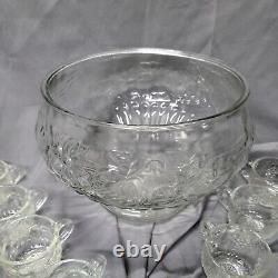 Vintage Jeannette Large 11 x 8 Crystal Fruit Punch Bowl Set #2417-26C with Cups
