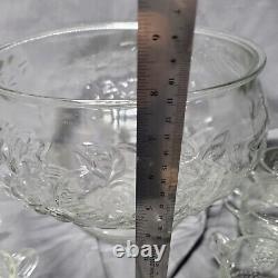 Vintage Jeannette Large 11 x 8 Crystal Fruit Punch Bowl Set #2417-26C with Cups