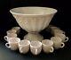 Vintage Jeannette Pastel Shell Pink Milk Glass Punch Bowl, Base, And 12 Cups