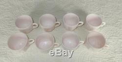 Vintage Jeannette Pastel Shell Pink Milk Glass Punch Bowl, Base, And 8 Cups