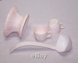 Vintage Jeannette Shell Pink Milk Glass Punch Bowl, Pedestal, 12 Cups & Ladle