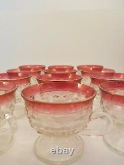 Vintage KING'S CROWN INDIANA Cranberry Cubist Punch Bowl 12 Footed Glasses/Ladle