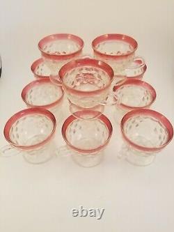 Vintage KING'S CROWN INDIANA Cranberry Cubist Punch Bowl 12 Footed Glasses/Ladle