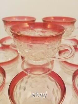 Vintage KING'S CROWN INDIANA Cranberry Cubist Punch Bowl 12 Footed Glasses/Ladle