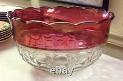 Vintage Kings Crown Ruby Punch Bowl Set by Indiana Glass With 12 Footed Cups