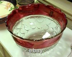 Vintage Kings Crown Ruby Punch Bowl Set by Indiana Glass With 12 Footed Cups