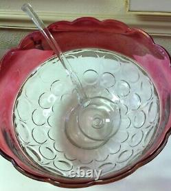 Vintage Kings Crown Ruby Punch Bowl Set by Indiana Glass With 12 Footed Cups