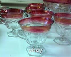 Vintage Kings Crown Ruby Punch Bowl Set by Indiana Glass With 12 Footed Cups