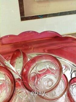 Vintage Kings Crown Ruby Punch Bowl Set by Indiana Glass With 12 Footed Cups