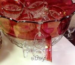 Vintage Kings Crown Ruby Punch Bowl Set by Indiana Glass With 12 Footed Cups