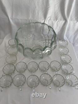 Vintage L. E. SMITH Glass Punch Bowl With 18 Cups Old Dominion Pattern