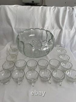 Vintage L. E. SMITH Glass Punch Bowl With 18 Cups Old Dominion Pattern