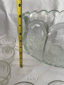 Vintage L. E. SMITH Glass Punch Bowl With 18 Cups Old Dominion Pattern