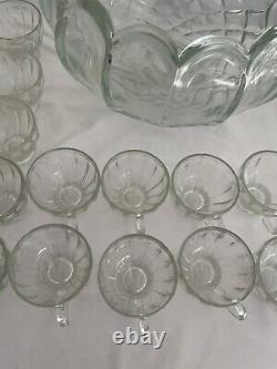 Vintage L. E. SMITH Glass Punch Bowl With 18 Cups Old Dominion Pattern