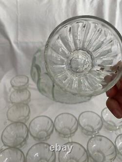 Vintage L. E. SMITH Glass Punch Bowl With 18 Cups Old Dominion Pattern