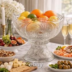 Vintage L. E. Smith Aztec Glass Punch Bowl Pedestal Base Clear 14lb Pinwheel Star