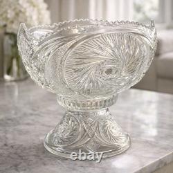 Vintage L. E. Smith Aztec Glass Punch Bowl Pedestal Base Clear 14lb Pinwheel Star
