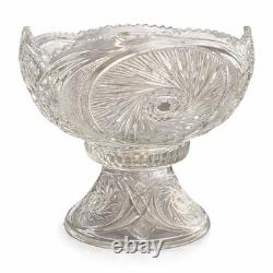 Vintage L. E. Smith Aztec Glass Punch Bowl Pedestal Base Clear 14lb Pinwheel Star