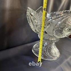 Vintage L. E. Smith Aztec Glass Punch Bowl Pedestal Base Clear 14lb Pinwheel Star