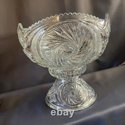 Vintage L. E. Smith Aztec Glass Punch Bowl Pedestal Base Clear 14lb Pinwheel Star