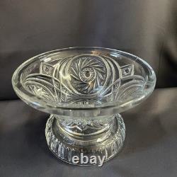 Vintage L. E. Smith Aztec Glass Punch Bowl Pedestal Base Clear 14lb Pinwheel Star