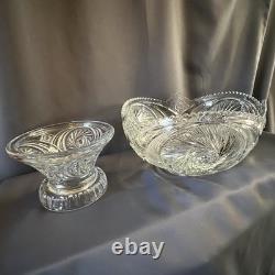 Vintage L. E. Smith Aztec Glass Punch Bowl Pedestal Base Clear 14lb Pinwheel Star
