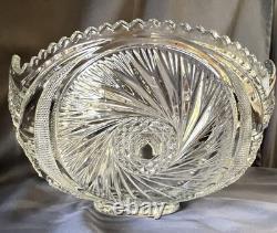Vintage L. E. Smith Aztec Glass Punch Bowl Pedestal Base Clear 14lb Pinwheel Star