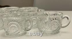 Vintage L. E. Smith Clear Glass Punch Bowl Set Pinwheels Stars Cups Mugs 9 Qts