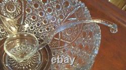 Vintage L. E. Smith Crystal Daisy & Button Punch Bowl Set 18 Cups & Glass Ladle