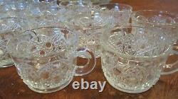 Vintage L. E. Smith Crystal Daisy & Button Punch Bowl Set 18 Cups & Glass Ladle