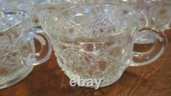 Vintage L. E. Smith Crystal Daisy & Button Punch Bowl Set 18 Cups & Glass Ladle