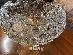 Vintage L. E. Smith Crystal Scalloped Daisy Hobstar & Button Punch Bowl & 18 Cups