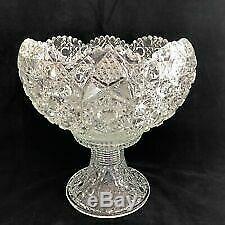 Vintage L. E. Smith Crystal Scalloped Daisy Hobstar & Button Punch Bowl with Stan