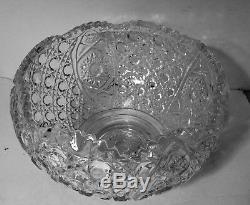 Vintage L. E. Smith Daisy Hobstar & Button Punch Bowl Crystal Scalloped Huge