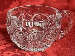 Vintage L. E. Smith Daisy Punch Bowl Hobstar Chrystal Cut Scalloped Set 6 cups