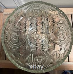 Vintage L. E. Smith Daisy and Button / Pinwheel & Stars 14 Crystal Punch Bowl