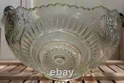 Vintage L. E. Smith Daisy and Button / Pinwheel & Stars 14 Crystal Punch Bowl