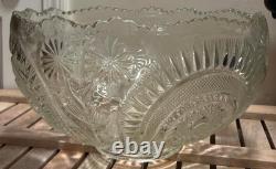 Vintage L. E. Smith Daisy and Button / Pinwheel & Stars 14 Crystal Punch Bowl