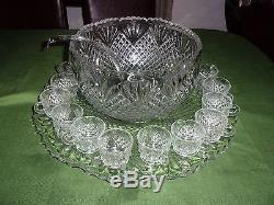 Vintage L. E. Smith Glass Co. 21 Pc. Punch Bowl Set Pineapple Design Original Box