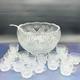 Vintage L. E. Smith Glass Co Pineapple Fan Cut Punch Bowl 17 Cups and Ladel