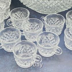 Vintage L. E. Smith Glass Co Pineapple Fan Cut Punch Bowl 17 Cups and Ladel