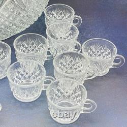 Vintage L. E. Smith Glass Co Pineapple Fan Cut Punch Bowl 17 Cups and Ladel