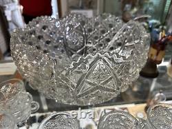 Vintage L. E. Smith Glass Co. Pineapple Punch Bowl Set 20 Pieces