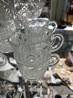 Vintage L. E. Smith Glass Co. Pineapple Punch Bowl Set 20 Pieces